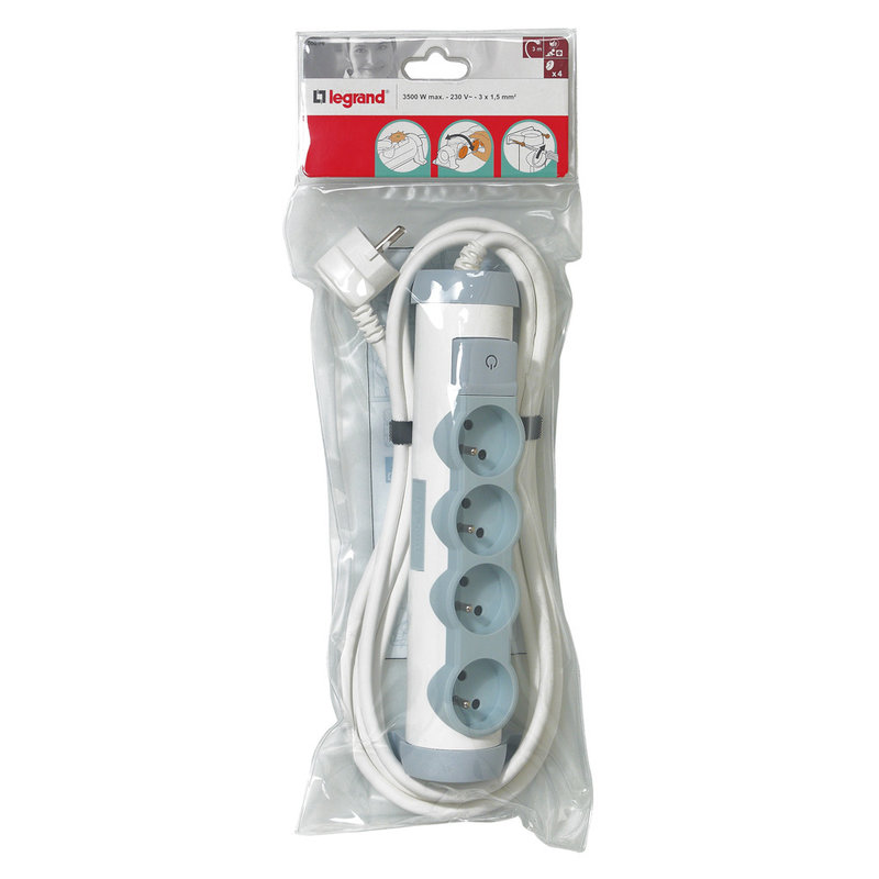 Legrand 050076 - Rallonge multiprise confort - bloc de prises rotatif - 4x2P+T - cordon 3 m