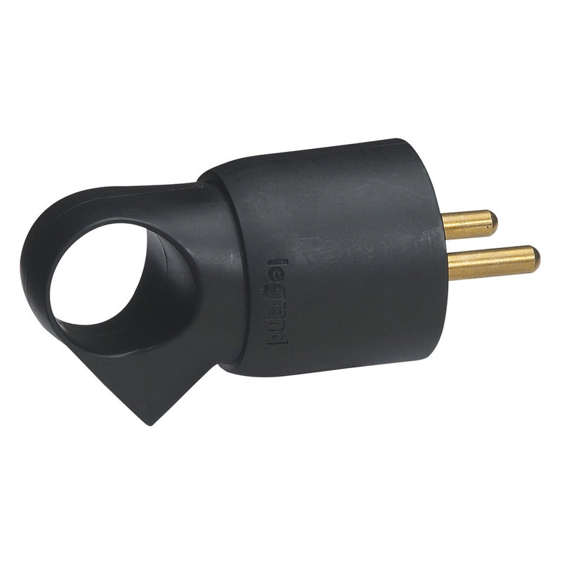 Legrand 050107 - Fiche plastique 2P+T 16A à anneau avec étiquette avec Gencod - noir