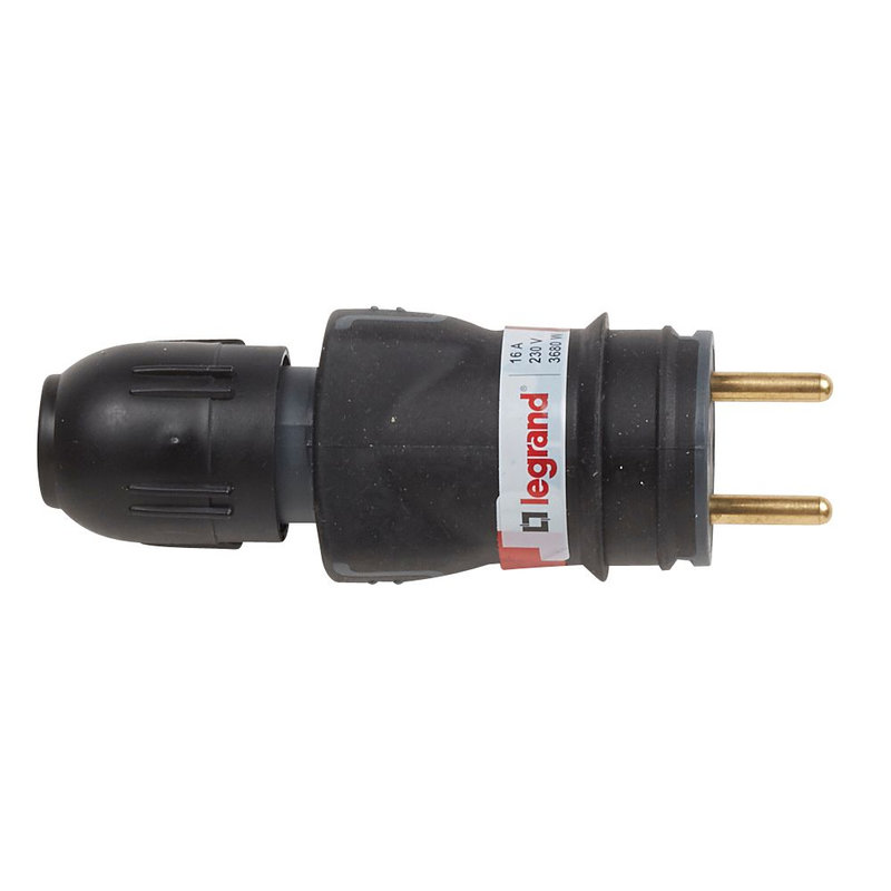 Legrand 050110 - Fiche mâle caoutchouc 2P+T 16A IK08 connexion auto IP44 avec étiquette Gencod