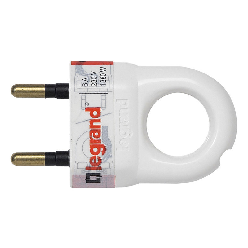 Legrand 050162 - Fiche plastique 2P 6A avec anneau d'extraction - blanc