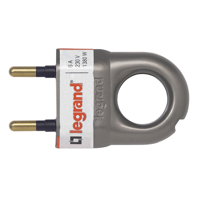 Legrand 050165 - Fiche plastique 2P 6A avec anneau d'extraction finition alu