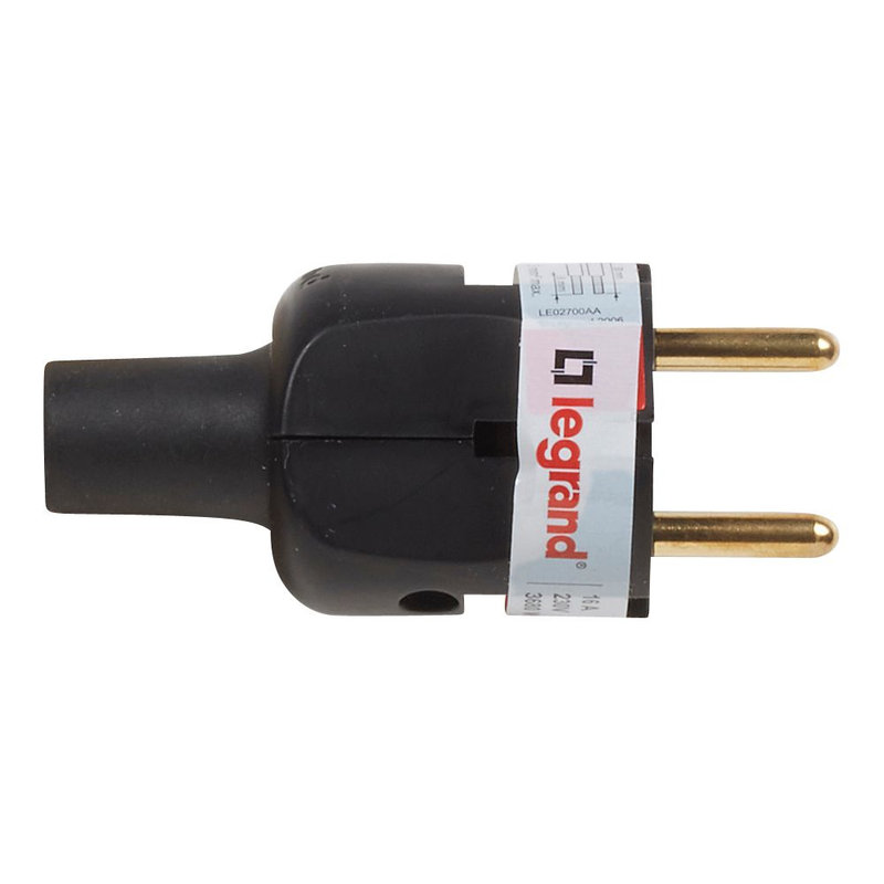 Legrand 050181 - Fiche caoutchouc 2P 16A avec étiquette avec Gencod - noir