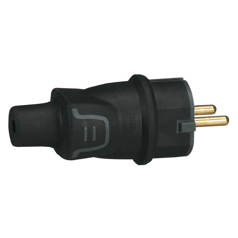 Legrand 050342 - Fiche caoutchouc 2P+T 16A IP44 standard germanique à sortie droite - noir