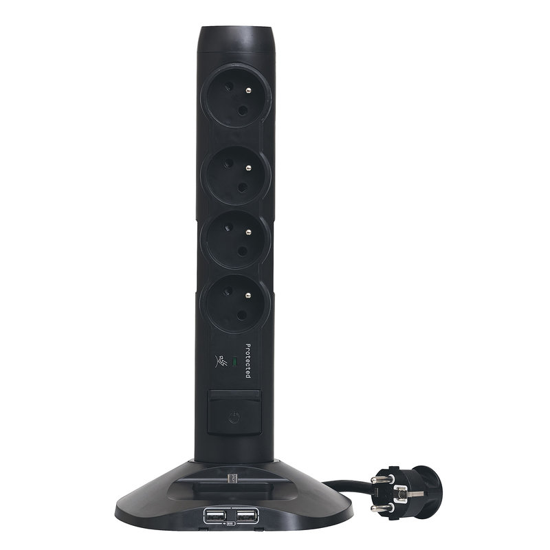 Legrand 050394 - Rallonge verticale 4x2P+T avec inter + 2 USB + fiche micro USB - Noir