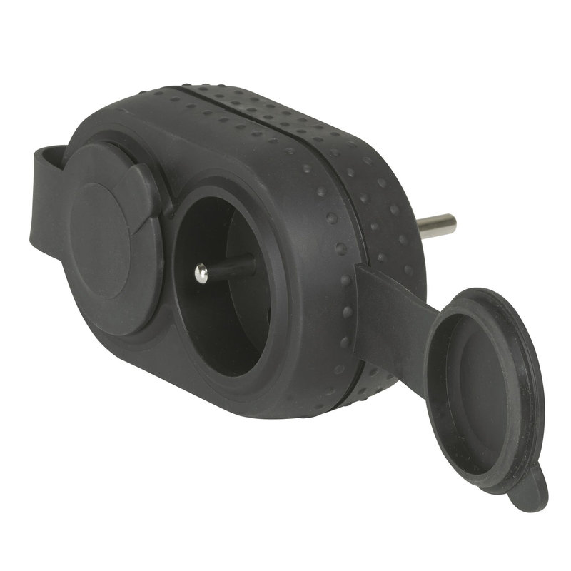 Legrand 050470 - Fiche 2x2P+T frontales 16A avec bouchon IP44 caoutchouc - noir
