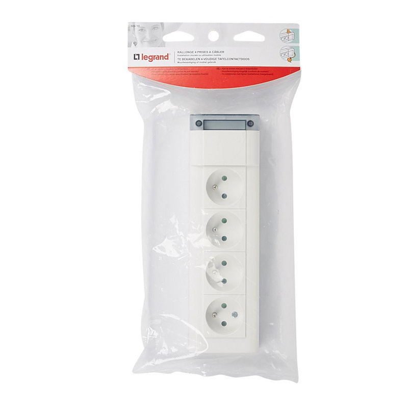 Legrand 050610 - Bloc multiprise fixable 4x2P+T longueur 253mm à cabler - blanc