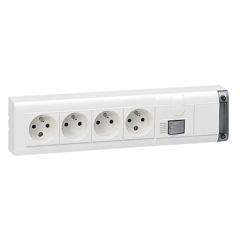 Legrand 050613 - Bloc multiprise fixable avec inter 2P à voyant et 4 prises 2P+T - longueur 309mm