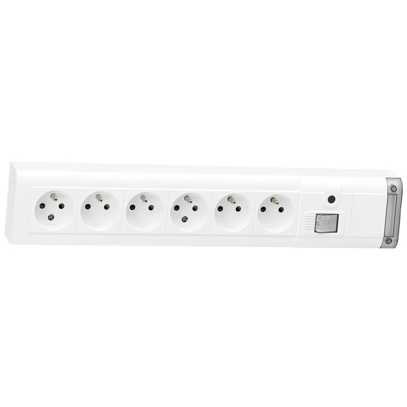 Legrand 050614 - Bloc multiprise fixable avec inter 2P à voyant et 6 prises 2P+T - longueur 399mm