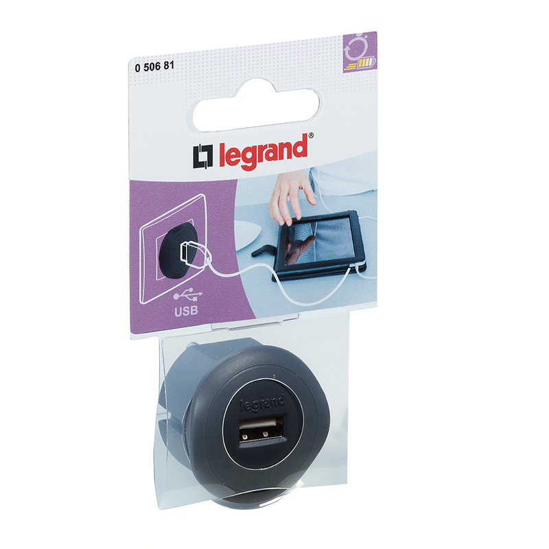 Legrand 050681 - Prise USB 5V 1,5A maximum avec fiche 2P 10A et encombrement réduit - noir