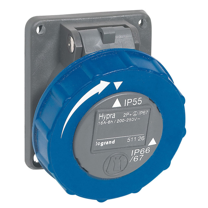 Legrand 051126 - Prise fixe Hypra IP66/67-55 16A - 200V~ à 250V~ - 2P+T - plastique