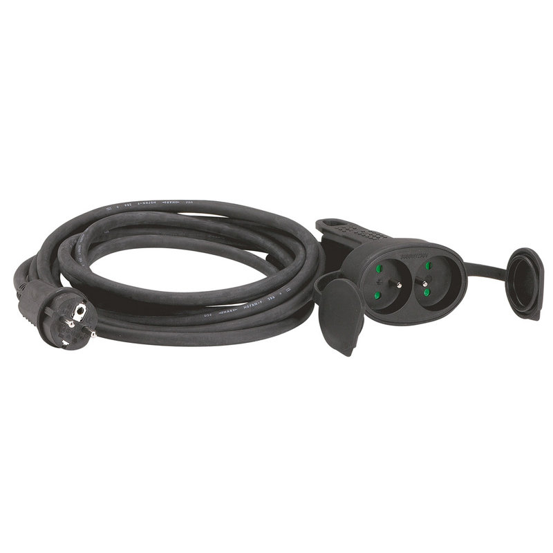Legrand 051630 - Rallonge 2P+T 16A IP44 IK08 double prolongateur ergonomique caoutchouc câble 10m