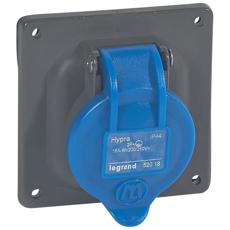 Legrand 052018 - Prise à entraxes unifiés Hypra IP44 16A - 200V~ à 250V~ - 2P+T - plastique