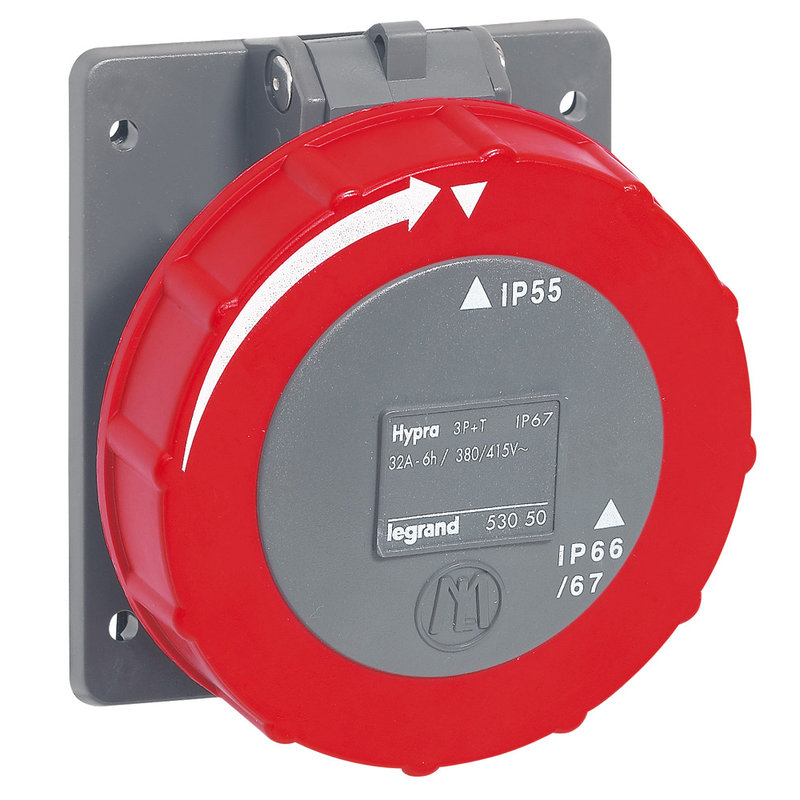 Legrand 053050 - Prise à entraxes unifiés Hypra 3P+T IP66/67-55 - 380V~ à 415V~ - plastique