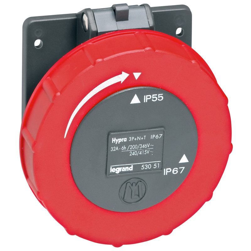 Legrand 053051 - Prise à entraxes unifiés Hypra 3P+T+N IP66/67-55 - 380V~ à 415V~ - plastique