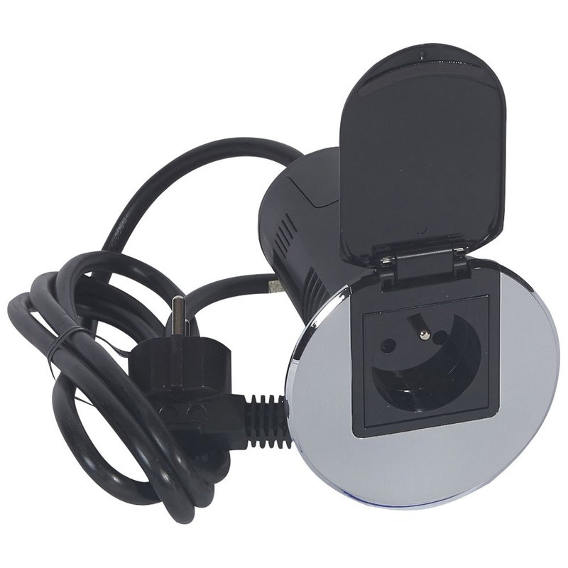 Legrand 054057 - Module de bureau encastré avec 1 prise 2P+T et prise USB  - métal