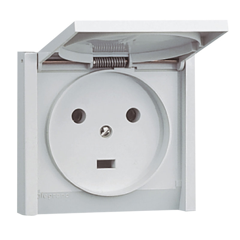 Legrand 055703 - Prise de courant 2P+T 20A pour boite Ø67mm Plexo complet IP44 encastré - gris