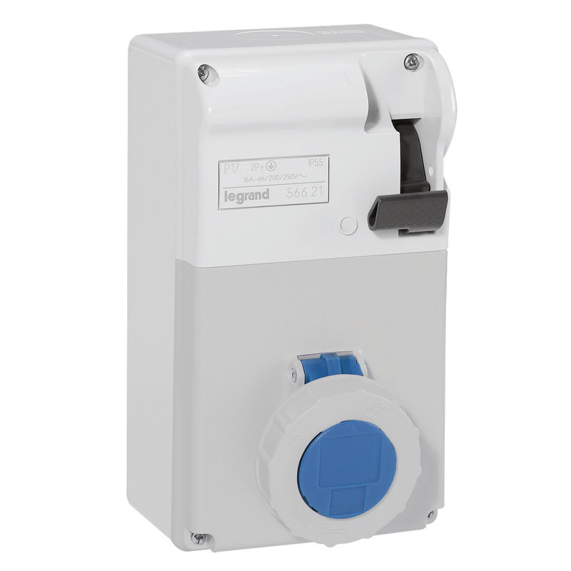 Legrand 056621 - Coffret P17 IP55 avec interrupteur et 1 prise 16A 2P+T - 200V~ à 250V~ 50Hz-60Hz