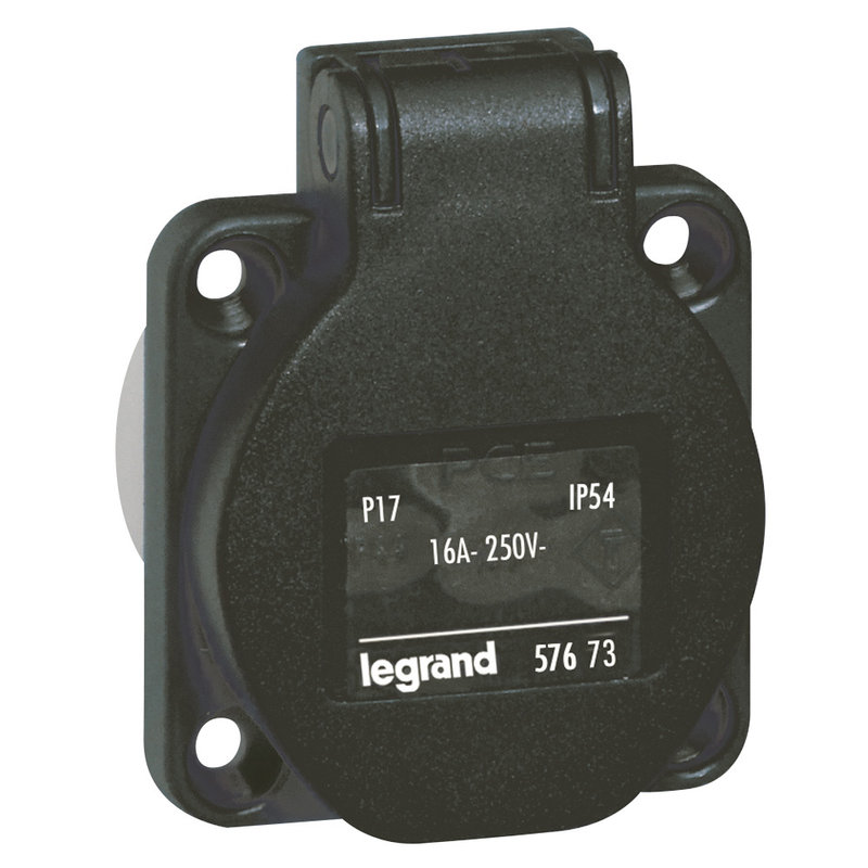 Legrand 057673 - Prise à encombrement réduit P17 à brochage domestique IP54 16A - 250V~ - noir