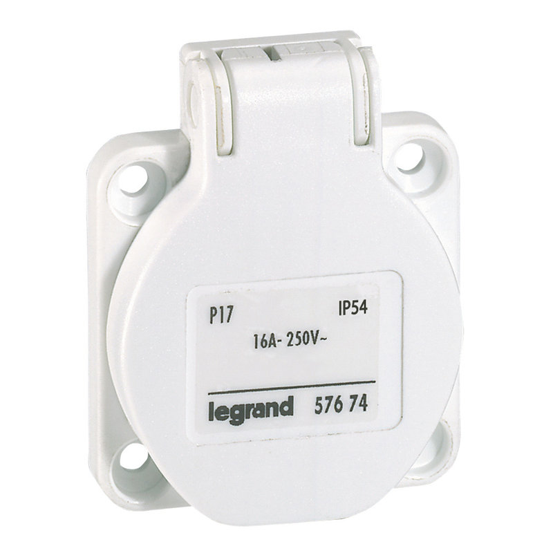 Legrand 057674 - Prise à encombrement réduit P17 à brochage domestique IP54 16A - 250V~ - blanc