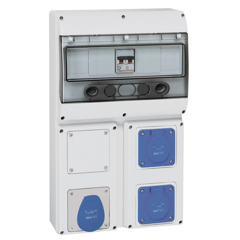 Legrand 058934 - Coffret 3 prises P17 - IP44 - avec disjoncteur -1x2P+T + 2x2P+T NFC 16A + obtur