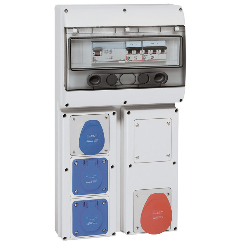 Legrand 058935 - Coffret 4 prises P17 IP44 - 1 prise 3P+T 380-415V~ + disj. + interrupteur diff