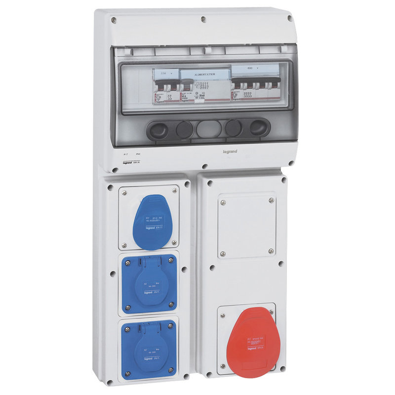 Legrand 058936 - Coffret 4 prises P17 IP44 - 1x3P+N+T 380V~ à 415V~, 1 disj. et 1 inter diff