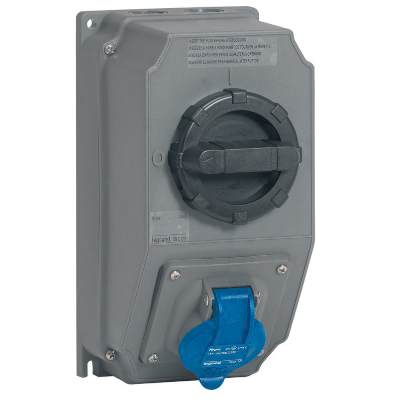 Legrand 059203 - Coffret monoprise Hypra IP44 - 1 prise 2P+T 16A 200V~ à 250V~ et 1 interrupteur