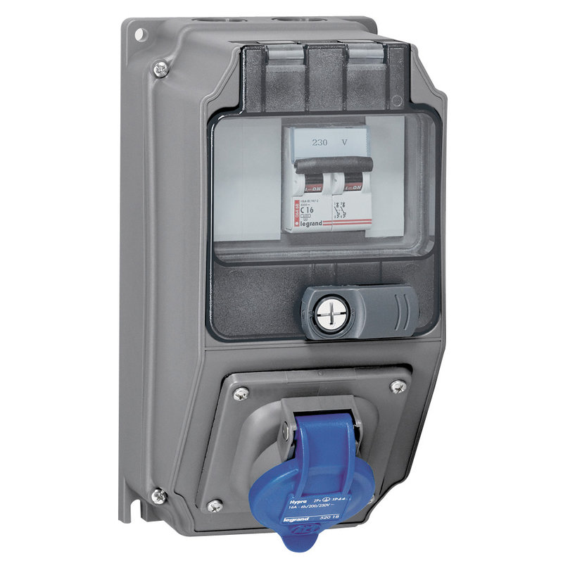 Legrand 059206 - Coffret monoprise Hypra IP44 - 1 prise 2P+T 16A 200V~ à 250V~ et 1 disjoncteur