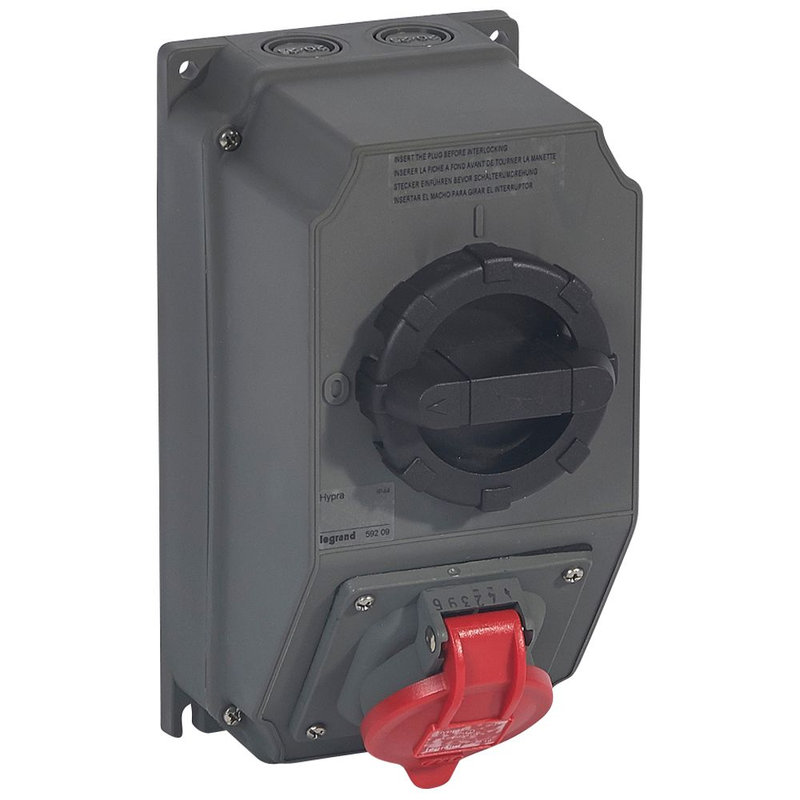 Legrand 059209 - Coffret monoprise Hypra IP44 -1prise 3P+T 16A 380V~ à 415V~ 3P+T +1 interrupteur