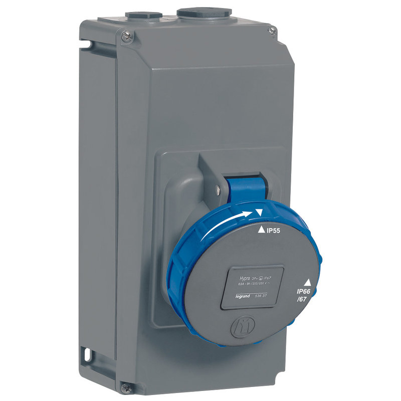 Legrand 059337 - Prise saillie simple fixe Hypra IP66/67-55 63A - 200V~ à 250V~ - 3P+T
