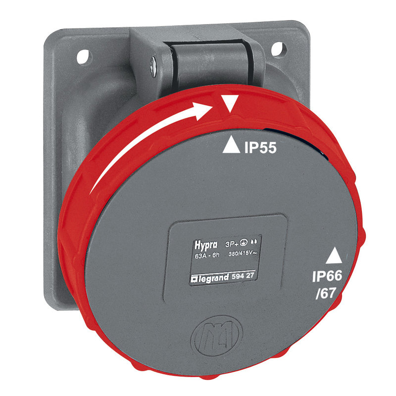Legrand 059427 - Prise fixe Hypra IP66/67-55 63A - 380V~ à 415V~ - 3P+T