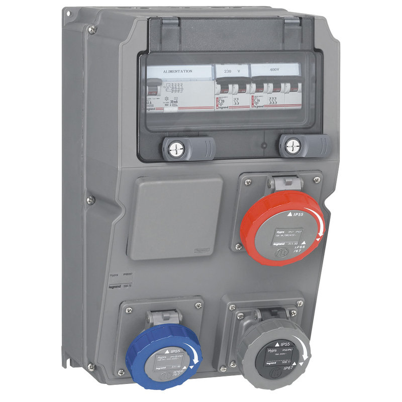 Legrand 059875 - Coffret multiprise Hypra IP66/67-55 -3prises dont prise 16A 3P+T+disj+inter diff