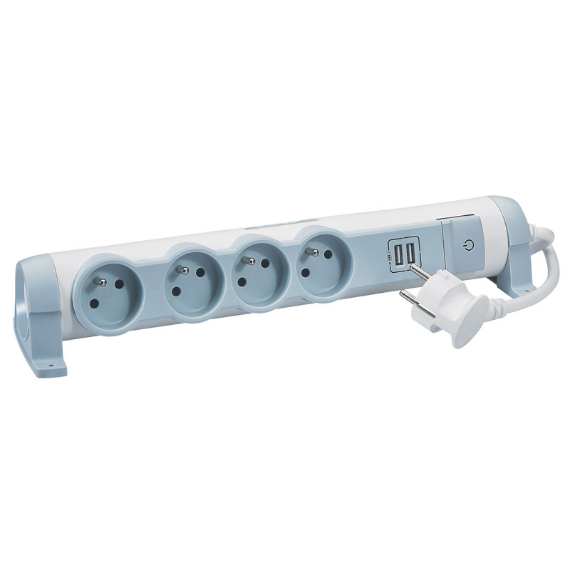 Legrand 050390 - Rallonge 4 prises de courant + 2 chargeurs USB - Blanc/Gris
