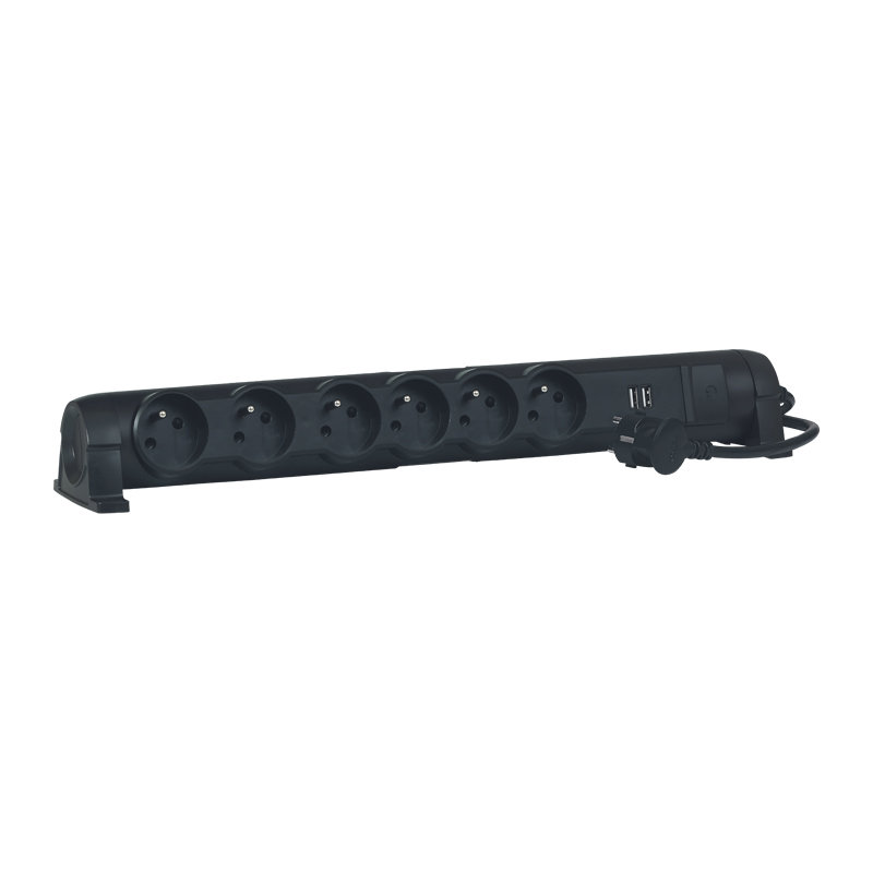 Legrand 050393 - Rallonge multiprise 6 prises de courant 2P+T 16A 230V + 2 USB 2400mA -noir