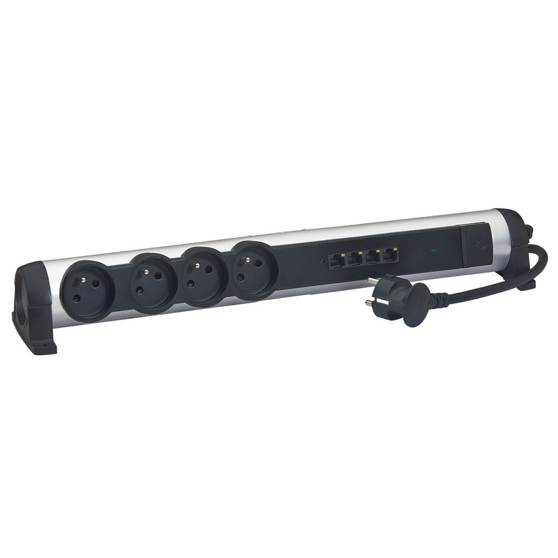 Legrand 050395 - Rallonge 4x2P+T + switch 4 prise RJ45 + parafoudre - Aluminium