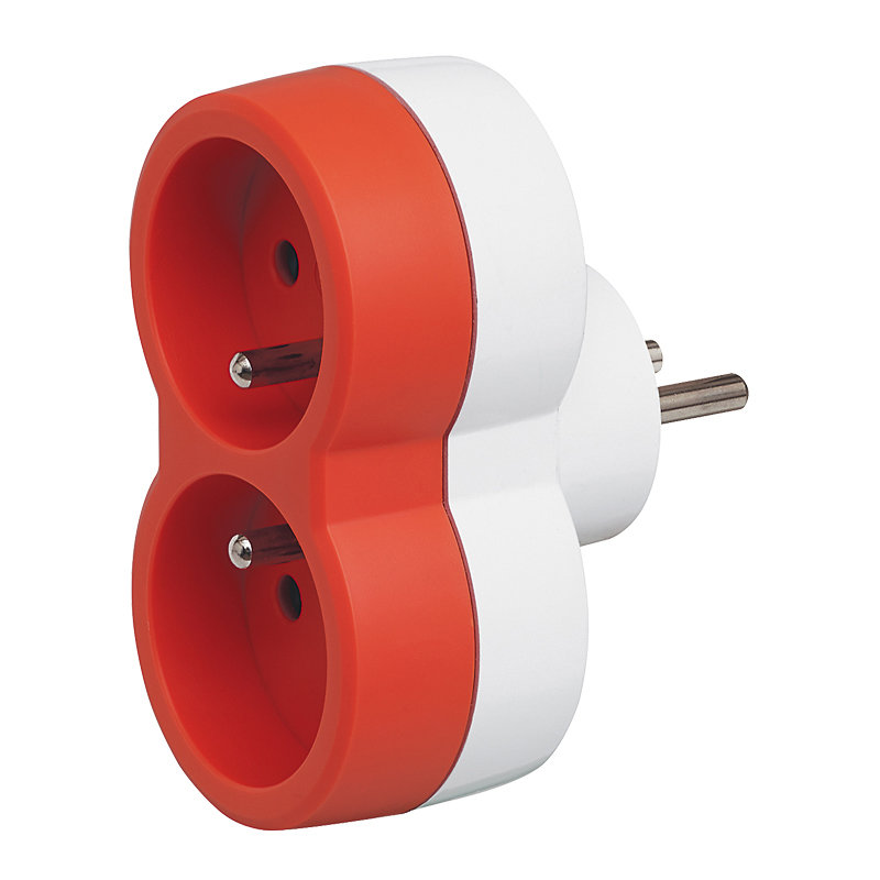 Legrand 050503 - Fiche multiprise 2 prises 2P+T 16A 230V avec sorties frontales - orange