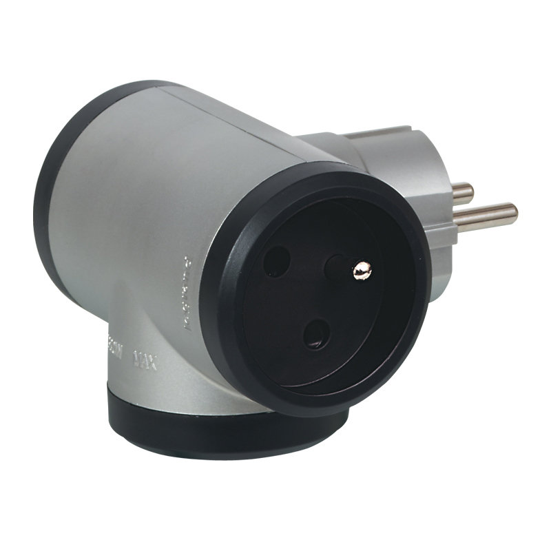 Legrand 050509 - Fiche multiprise 3 prises 2P+T 16A 230V avec sorties latérales - alu et noir