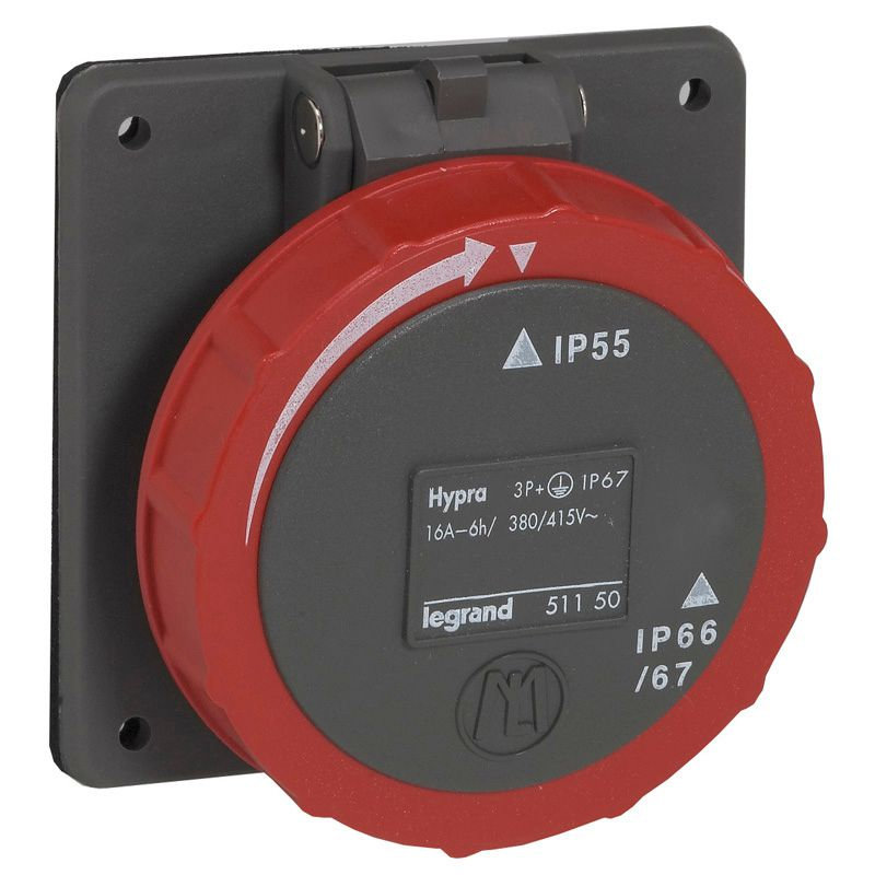 Legrand 051151 - Prise à entraxes unifiés Hypra IP66/67-55 - 380V~ à 415V~ - 3P+T+N - plastique