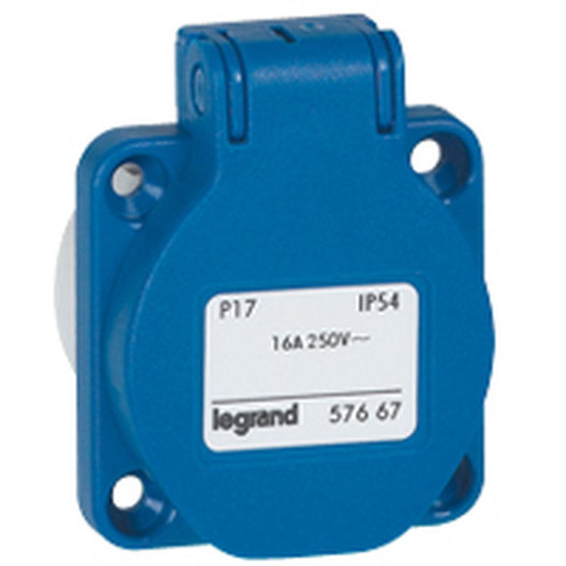 Legrand 057667 - Prise à encombrement réduit P17 à brochage domestique IP54 16A - 250V~ - bleu