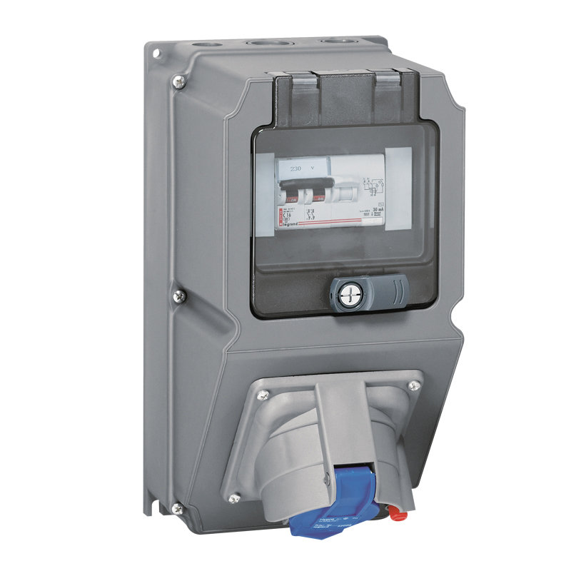 Legrand 059289 - Coffret monoprise Hypra IP44 -prise 3P+N+T 63A 380-415V~ +Prisinter + disj. diff