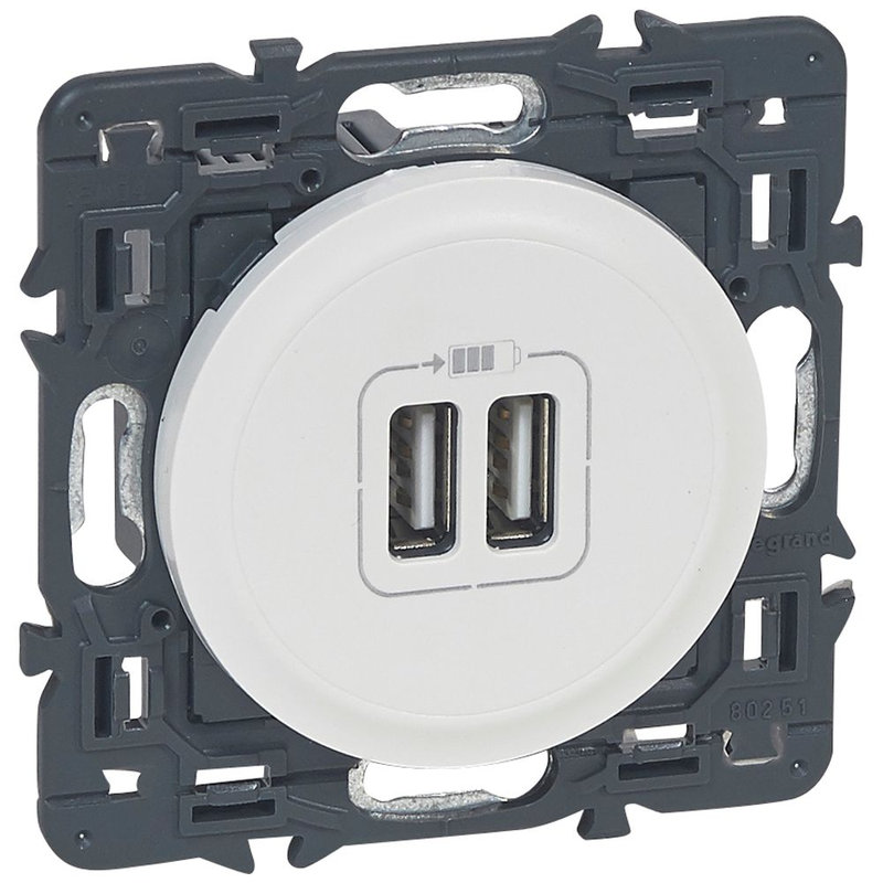 Legrand 067715 - Chargeur Céliane 2 USB Type-A 3A 15W - blanc avec support