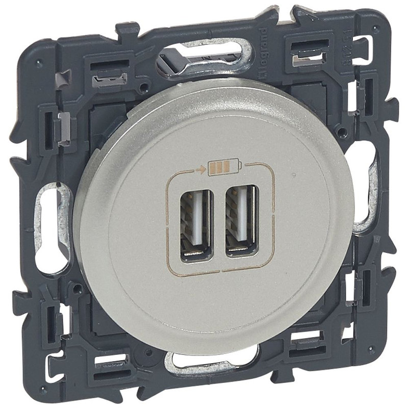 Legrand 067716 - Chargeur Céliane 2 USB Type-A 3A 15W - titane avec support