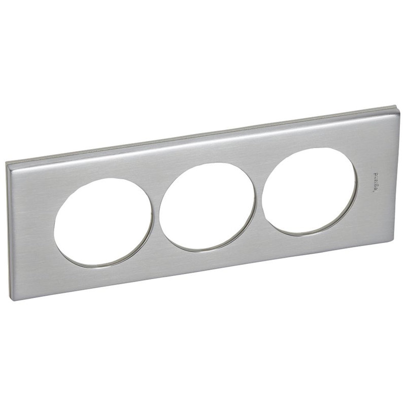 Legrand 069109 - Plaque Céliane Matières 3 postes pour rénovation entraxe 57mm - Inox Brossé