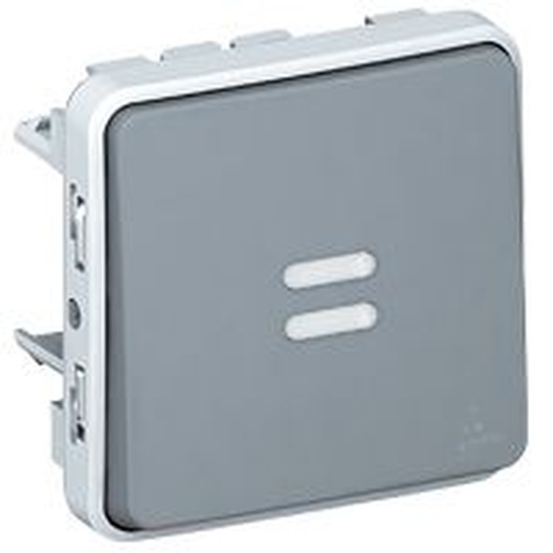 Legrand 069928 - Poussoir lumineux à bascule inverseur Plexo - Gris
