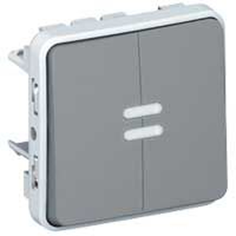 Legrand 069546 - Double poussoir inverseur étanche NO+NF lumineux Plexo composable IP55 10A gris