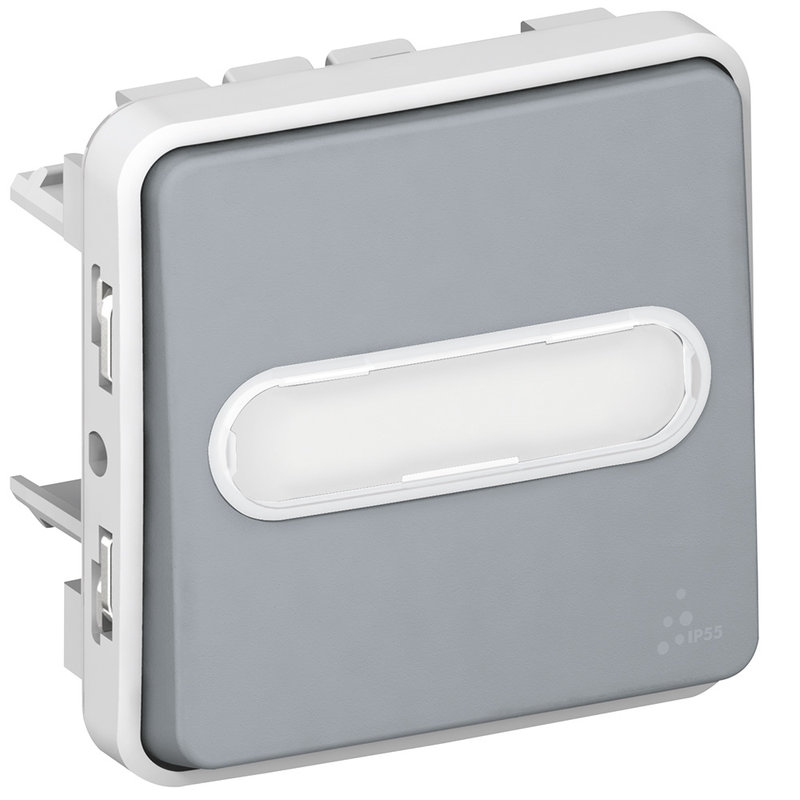 Legrand 069544 - Poussoir inverseur NO+NF lum avec porte-étiquette Plexo compo IP55 10A - gris
