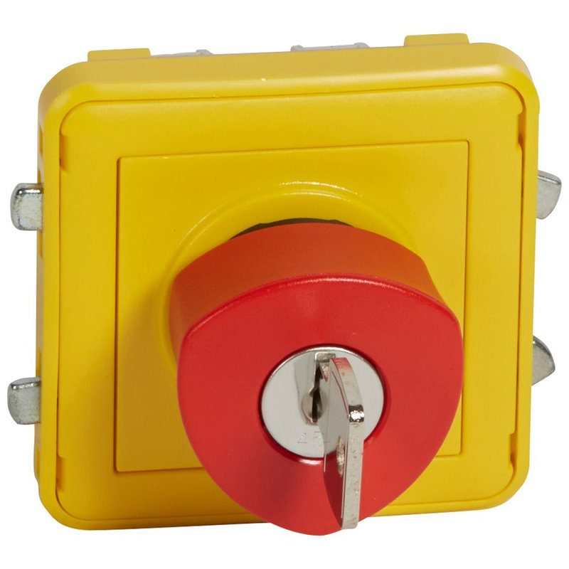 Legrand 069548 - Poussoir NO+NF déverrouillage à clé Plexo composable IP55 3A 250V - gris/jaune
