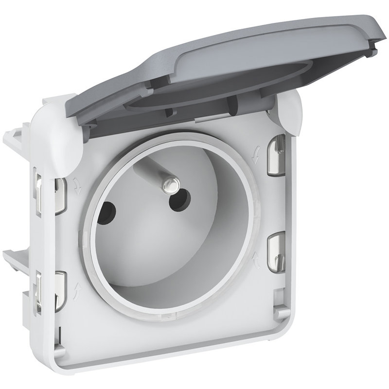 Legrand 069551 - Prise de courant étanche 2P+T avec éclips Plexo composable IP55 16A 250V - gris