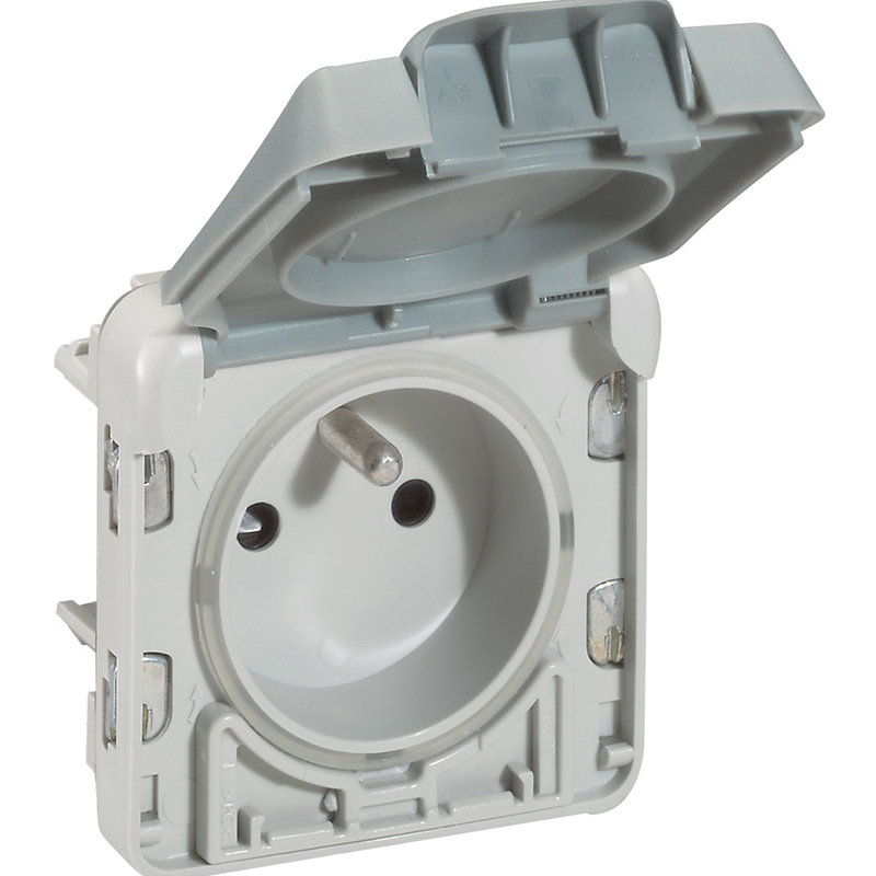 Legrand 069555 - Prise étanche 2P+T standard franco-belge Plexo composable gris - 16A - 250V~
