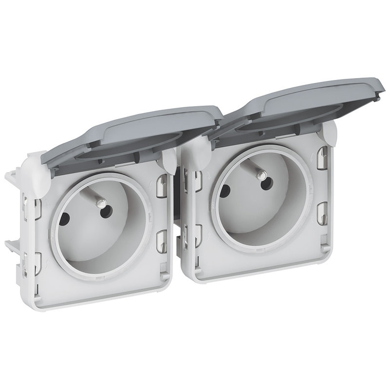 Legrand 069562 - Double prise 2P+T précâblées horizontale Plexo composable IP55 16A 250V -gris